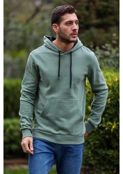 Kapüşonlu Sweatshirt Kanguru Cepli Yesil