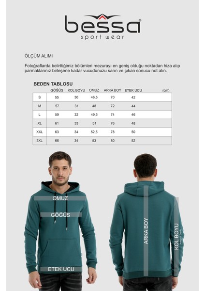 Kapüşonlu Sweatshirt Kanguru Cepli Yesil