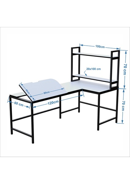 Raflı L Ofis ve Çizim Masası 620-B