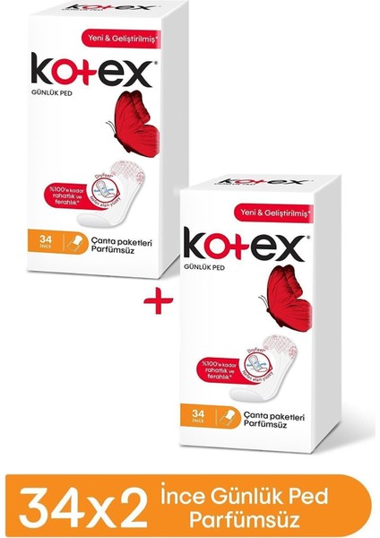 Ince Günlük Ped Parfümsüz 34'lü x 2 Set