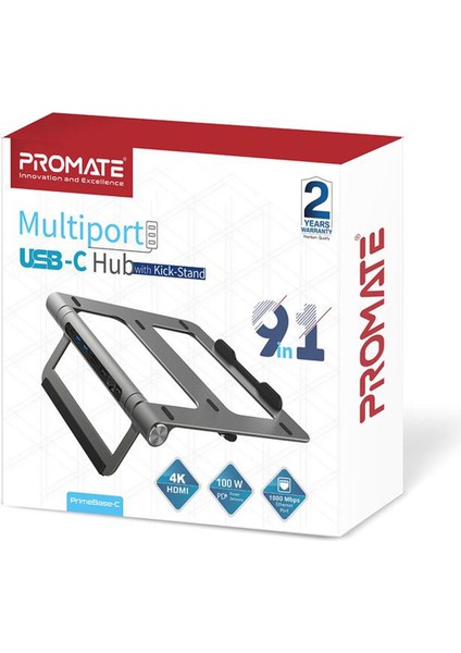 Primebase-C - USB Hub 9'u 1 Arada (Ayrılabilir) Notebook Laptop Standı Ayarlı