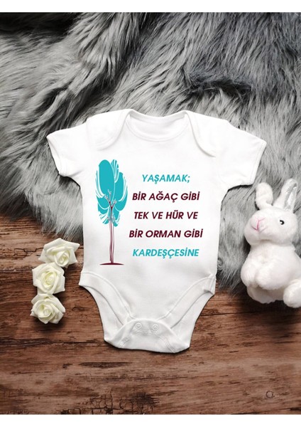 Yaşamak Bir Ağaç Gibi Tek ve Hür ve Orman Gibi Kardeşcesine Yazılı ve Ağaç Baskısı Zıbın