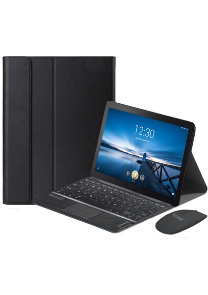 Lenovo Tab M10 TB-X605FC Bluetooth Touchpad Klavye + Bluetooth Mouse + Standlı Kılıf -Bkk7