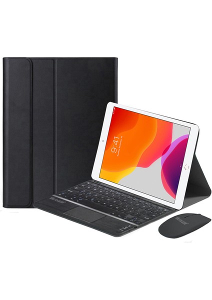 iPad 7.nesil 10.2 2019 Bluetooth Touchpad Klavye + Bluetooth Mouse + Standlı Kılıf - Bkk7