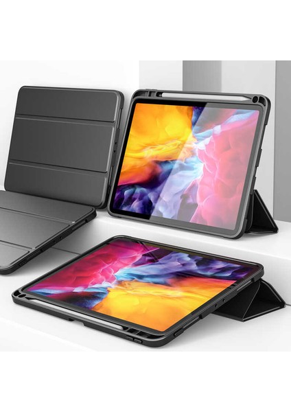 Case 4u Apple iPad 10.2 2021 (9.nesil) Kılıf Darbeye Dayanıklı Deri Görünümlü Wlons Tablet Kılıfı + Nano Cam Ekran Koruyucu Koyu Yeşil