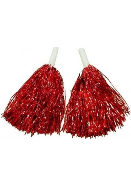 Metalize Ponpon Çiftli Kırmızı