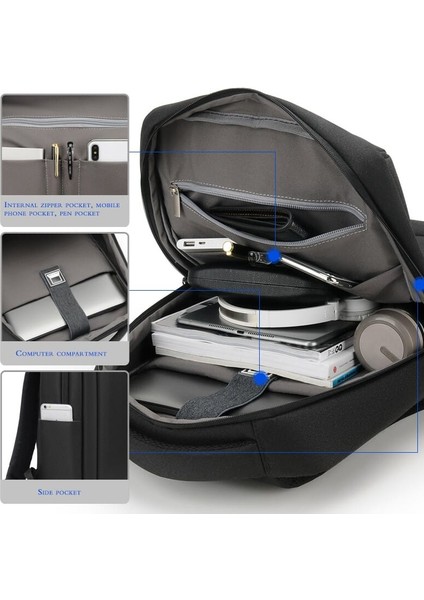9007 USB Şarj Portlu Laptop-Notebook Sırt Çantası - Koyu Gri