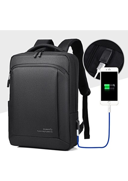 9007 USB Şarj Portlu Laptop-Notebook Sırt Çantası - Koyu Gri