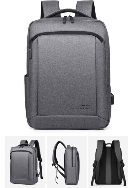 9007 USB Şarj Portlu Laptop-Notebook Sırt Çantası - Koyu Gri