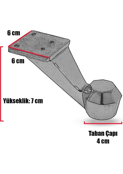 Mobilya Kanepe Koltuk Sehpa Ünite Ayağı 7 cm Krom Metal Baza Ayak (4 Adet) fırsatları
