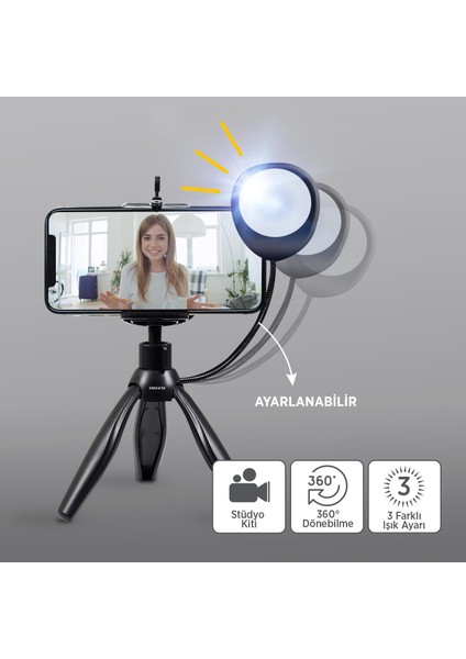 ONY15 Işıklı Tripod Siyah