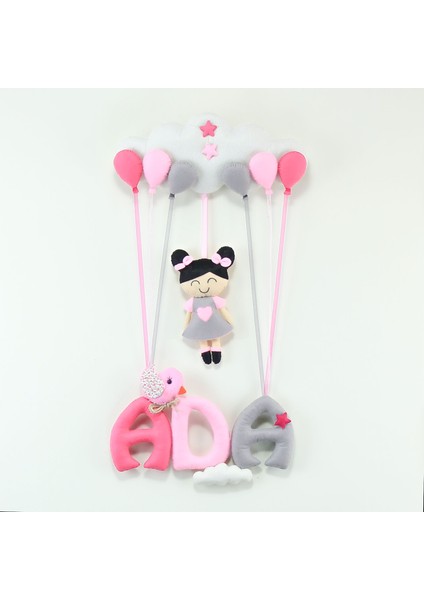 Ada Isimli Pembe Gri Kız Bedek Odası Kapı Süsü