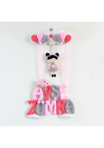 Ayşe Zümra Isimli Pembe Gri Kız Bedek Odası Kapı Süsü