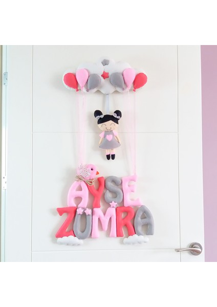 Ayşe Zümra Isimli Pembe Gri Kız Bedek Odası Kapı Süsü fiyatları