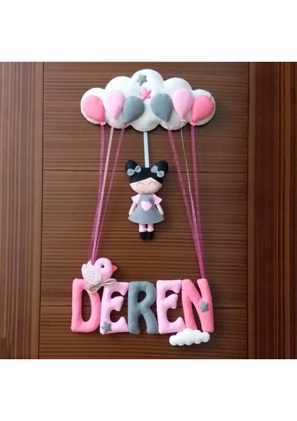 Deren Isimli Pembe Gri Kız Bedek Odası Kapı Süsü