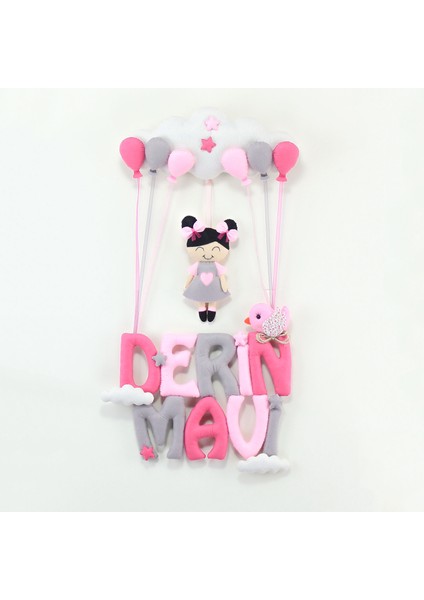 Derin Mavi Isimli Pembe Gri Kız Bedek Odası Kapı Süsü