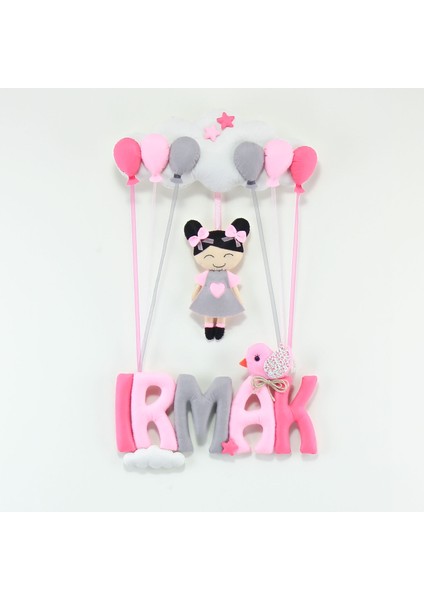 Irmak Isimli Pembe Gri Kız Bedek Odası Kapı Süsü