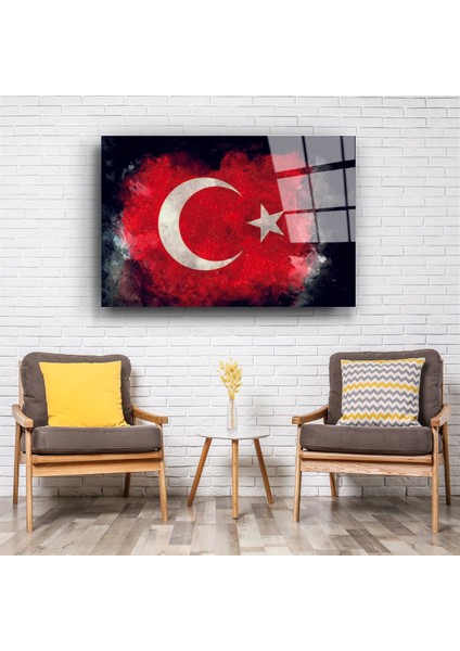 Türk Bayrağı Siyah Fon Cam Tablo fiyatları