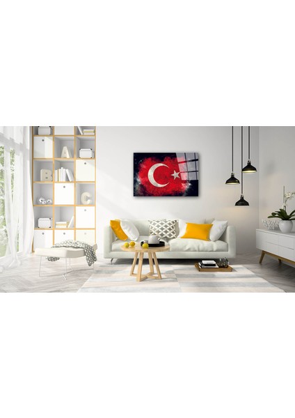 Türk Bayrağı Siyah Fon Cam Tablo modelleri