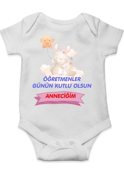 Öğretmenler Günün Kutlu Olsun Anneciğim Bebek Anne Sevim Tavşan Baskılı Çıt Çıtlı Body&zıbın