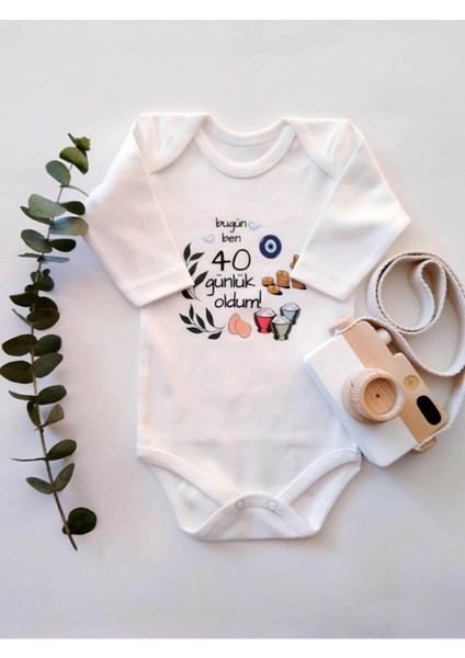40 Günlük Uzun Kol Organik Baskı Bebek Body