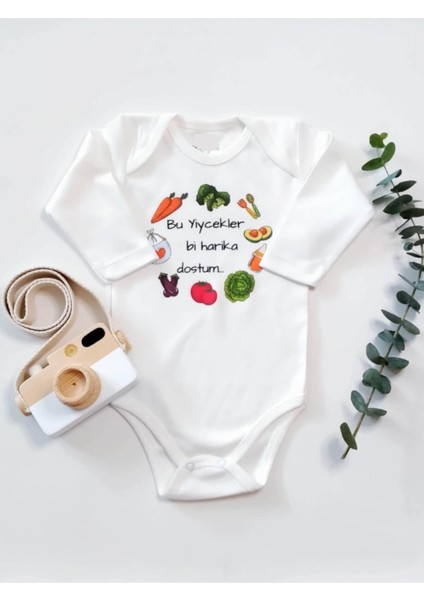 Bi Harika Ek Gıda Uzun Kol Organik Baskı Bebek Body