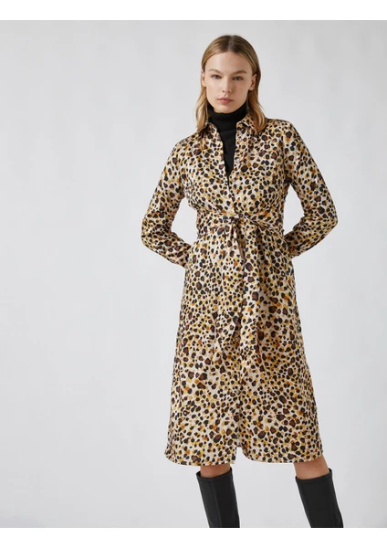 Leopar Desenli Midi Elbise