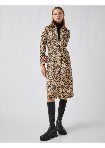 Leopar Desenli Midi Elbise