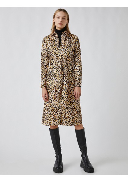 Leopar Desenli Midi Elbise