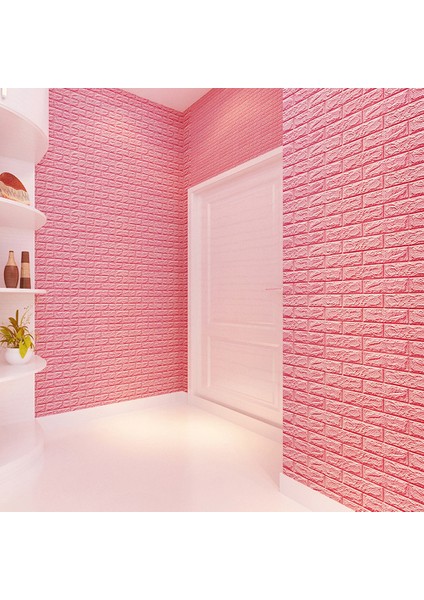 NW03 Pembe Tuğla Arkası Yapışkanlı Esnek Silinebilir Duvar Paneli 3D Duvar Kağıdı
