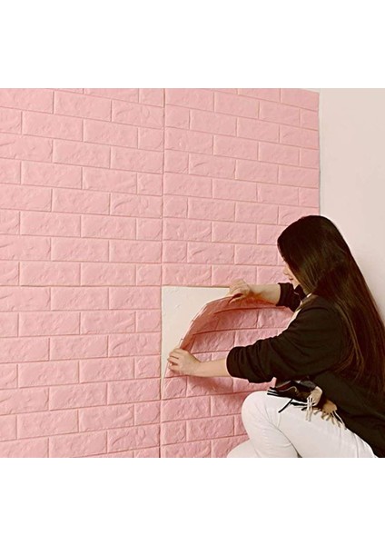 NW03 Pembe Tuğla Arkası Yapışkanlı Esnek Silinebilir Duvar Paneli 3D Duvar Kağıdı