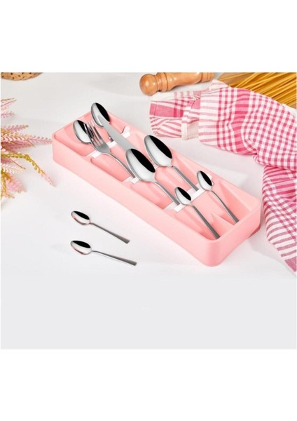 5 Bölmeli Çekmece Içi Kaşıklık Çekmece Düzenleyici Organizer Pembe
