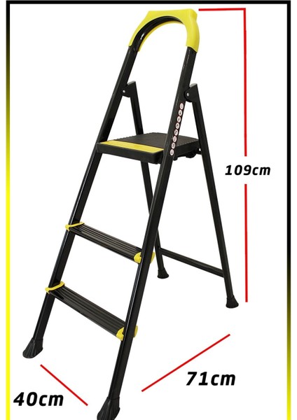 Leo 2+1 Basamaklı Metal Siyah Merdiven