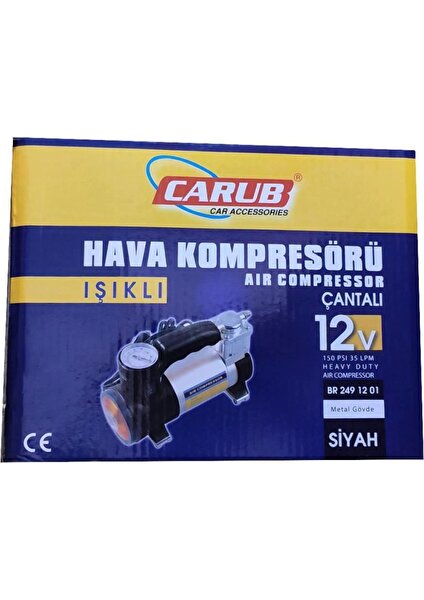 Hava Kompresörü Metal Gövdeli 12V Siyah Işıklı