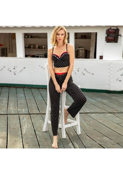 4132 Nokta Baskılı Push Up Büstiyer Pijama Takımı