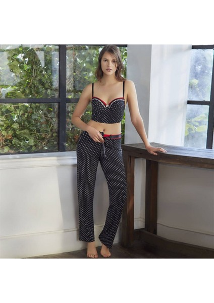 4132 Nokta Baskılı Push Up Büstiyer Pijama Takımı
