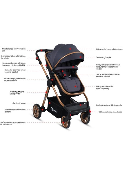 4 Baby Cool Gold Travel Sistem Bebek Arabası AB480Y Babydoor