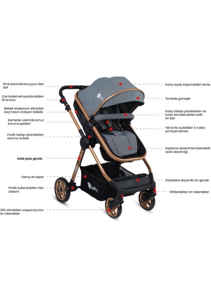 4 Baby Comfort Gold Travel Sistem Bebek Arabası AB490Y Babydoor