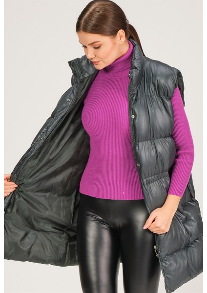 Z6732 Dewberry Hk Style Kadın Yelek-Yeşil