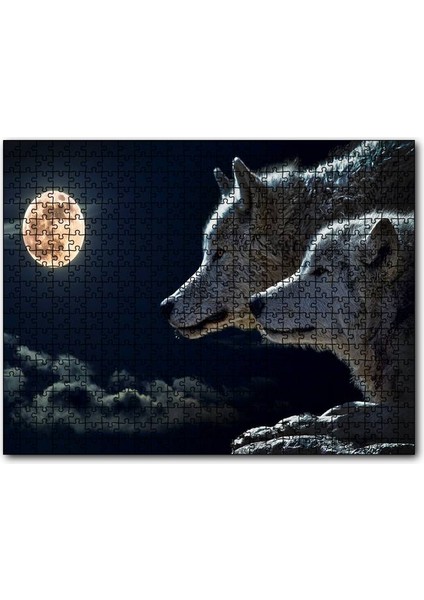 Cakapuzzle Dolunay Gecede Kurt ve Yavrusu 255 Parça Puzzle Yapboz Mdf (Ahşap)