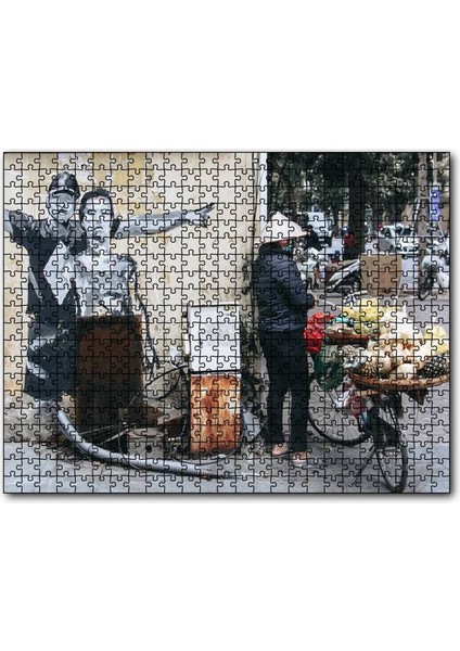 Cakapuzzle Duvar Boyama Adamlar ve Bisikletli Satıcı 120 Parça Puzzle Yapboz Mdf (Ahşap)