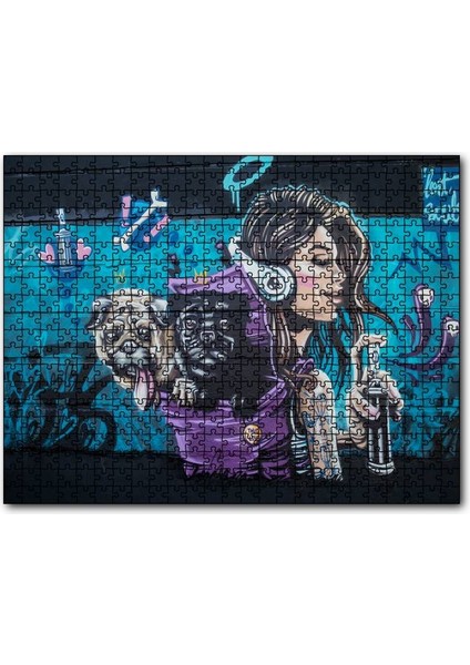 Cakapuzzle Graffitici Kız ve Çantasında Köpekler Duvar Boyama 255 Parça Puzzle Yapboz Mdf (Ahşap)