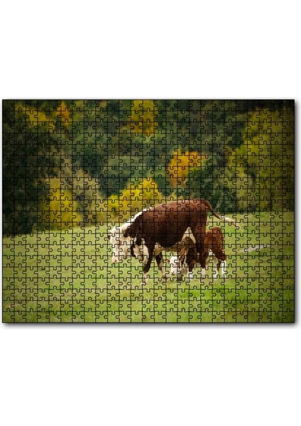 Cakapuzzle Doğada Öküz ve Dana Koşturmacası Görseli 1000 Parça Puzzle Yapboz Mdf(Ahşap)