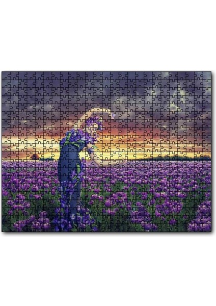 Cakapuzzle Mor Laleler Mor Elbiseli Kadın Mor Gökler 1000 Parça Puzzle Yapboz Mdf(Ahşap)