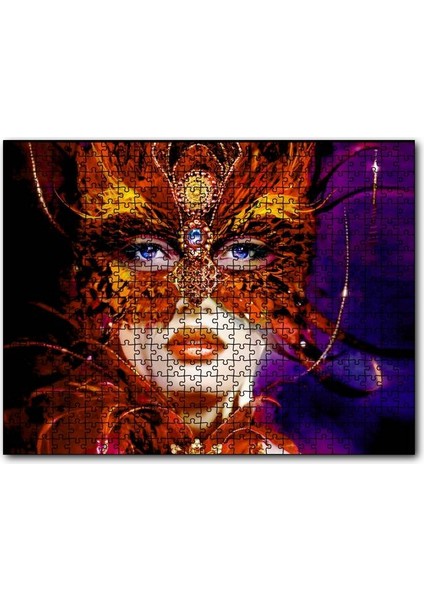 Cakapuzzle Kırmızı Tüylü Maskeli Kadın Görseli 120 Parça Puzzle Yapboz Mdf (Ahşap)