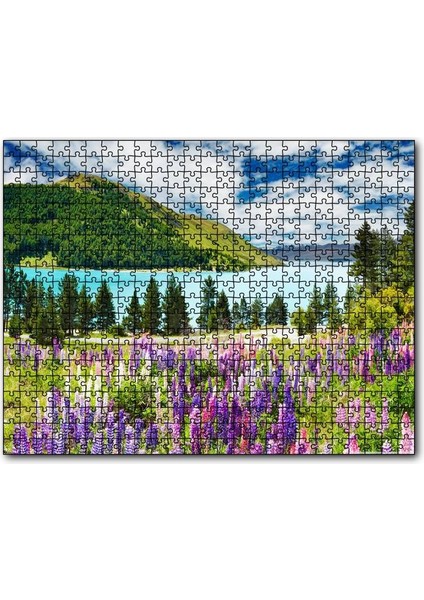 Cakapuzzle Dağ Gölü Bulutlar Ağaçlar Lavantalar 120 Parça Puzzle Yapboz Mdf (Ahşap)
