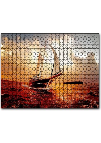 Cakapuzzle Yelkenli Gemi Dalgalı Deniz Bulutlu Gök Görseli 255 Parça Puzzle Yapboz Mdf (Ahşap)