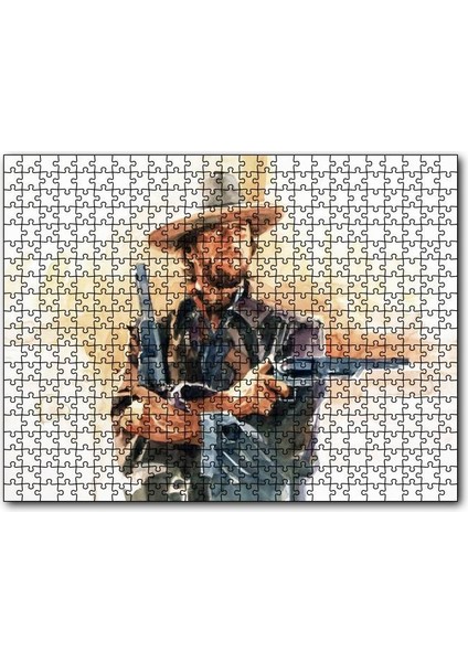 Cakapuzzle Clint Eastwood ve Çift Silahı Suluboya Efekti 120 Parça Puzzle Yapboz Mdf (Ahşap)