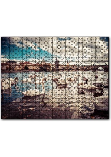 Cakapuzzle Prag Charles Köprüsü ve Kuğular 500 Parça Puzzle Yapboz Mdf (Ahşap)