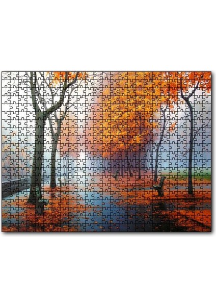Cakapuzzle Sonbahar Rengi Ağaçlar Sis ve Boş Banklar 120 Parça Puzzle Yapboz Mdf (Ahşap)